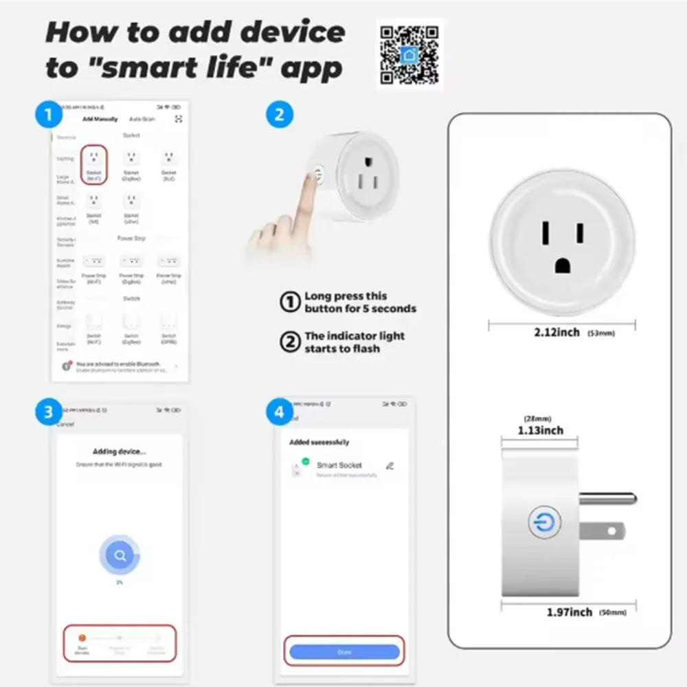 Smart WIFI Socket US Plug 10A with Timing Function App Remote Control Home Automation Support Alexa Google Assistant Cozylife