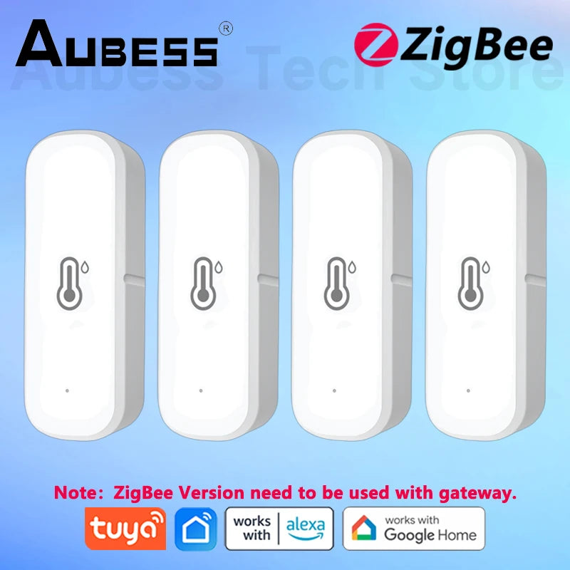 AUBESS Tuya Zigbee/Wifi Temperature Humidity Sensor Home Connected Thermometer Compatible with Smart Life Alexa Google Assistant