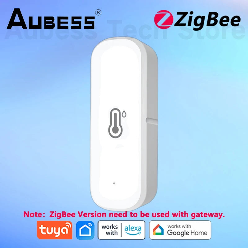 AUBESS Tuya Zigbee/Wifi Temperature Humidity Sensor Home Connected Thermometer Compatible with Smart Life Alexa Google Assistant