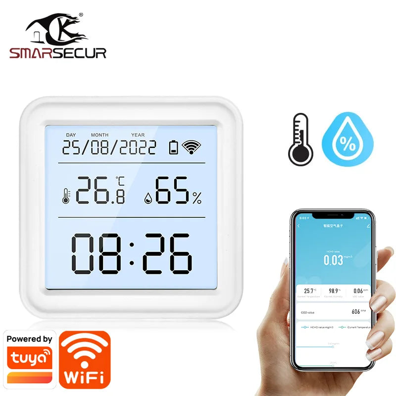 Tuya Smart Home Zigbee Humidity Sensor - Wireless Temperature and Humidity Sensor with Backlit Clock Function