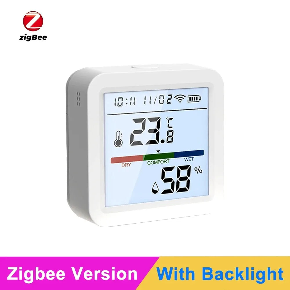 Tuya Zigbee Wifi Temperature Humidity Sensor with Backlight LCD Smart Home Hygrometer Thermometer Detector Support Alex Google