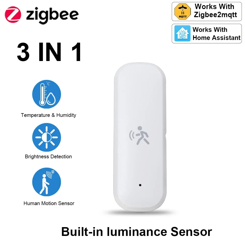Zigbee Smart Pir Motion Sensor Detector with Temperature and Humidity Sensor Security Burglar Works with Home Assistant