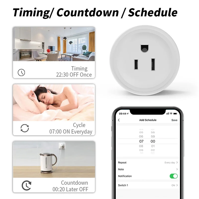3Cgro-Zigbee Smart Voice Control 16A with Power Monitoring and Timing Function for Alexa Google US Plug