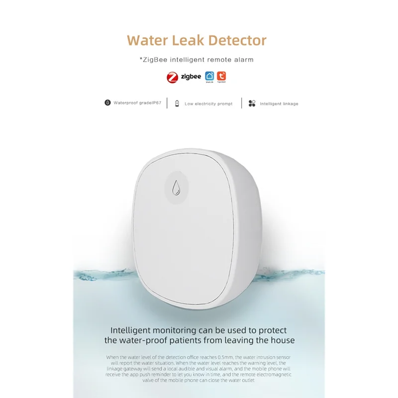 A73E-Water Sensor Tuya Zigbee Flood Water Leakage Detector Smart Life App Remote Monitoring Water Linkage Alarm