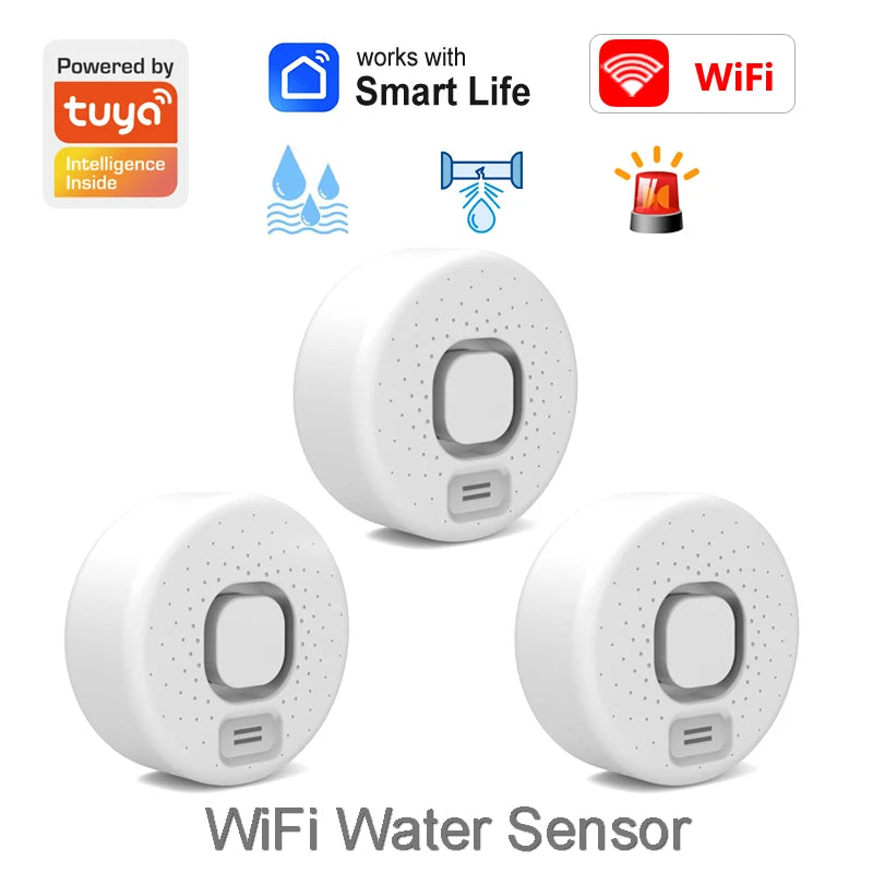 Smart Water Leak Detector Works with Tuya APP Wifi Zigbee Optional Flood Sensor Home Kitchen Security Alarm High-Decibel Sound