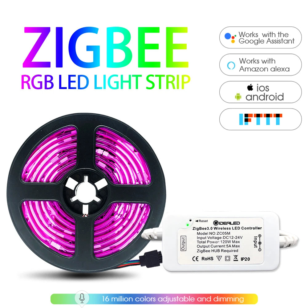 Smart RGB Light Strip 5M Kit with Zigbee LED Controller APP Voice Control Work with Alexa & Smartthings H*U*E Hub Required