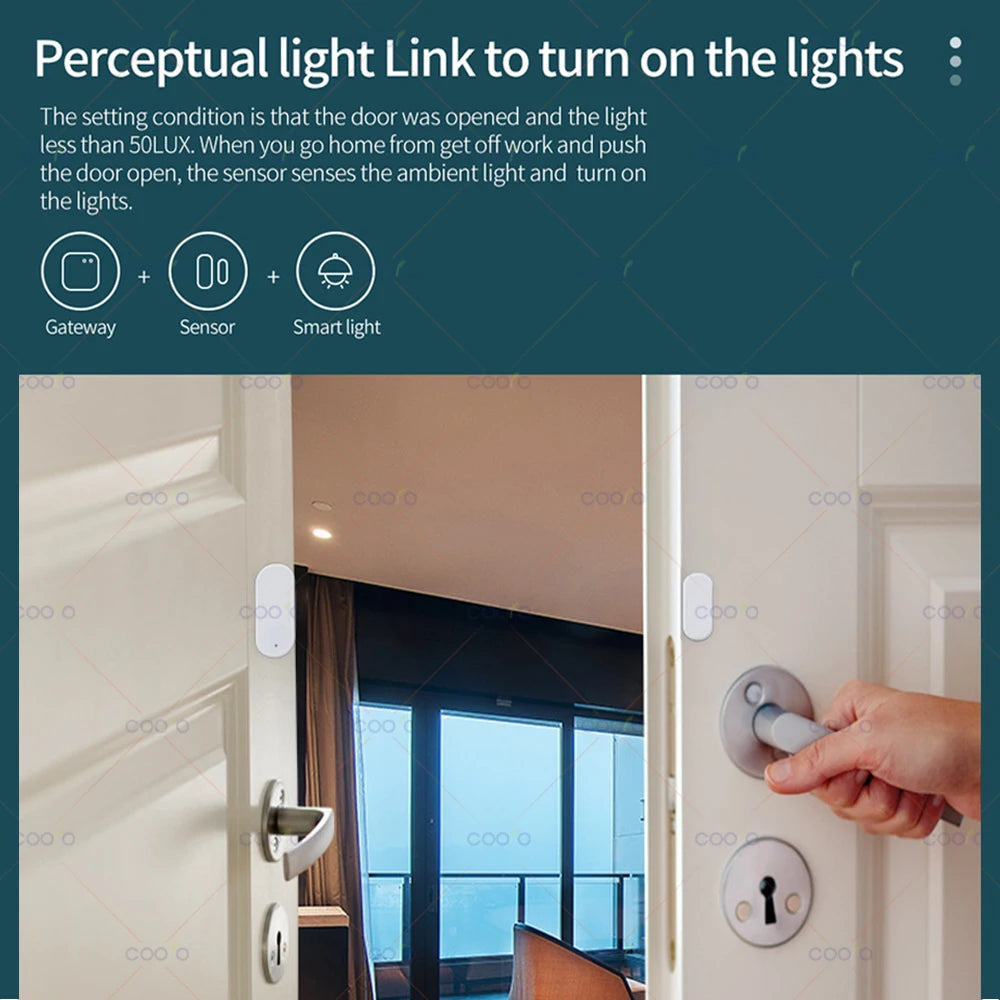 Zigbee Door Window Sensor Lux Light/ Vibration Detect 2 in 1 Real Time Wireless Magnetic Alarm Works with Alexa Google HA Z2M
