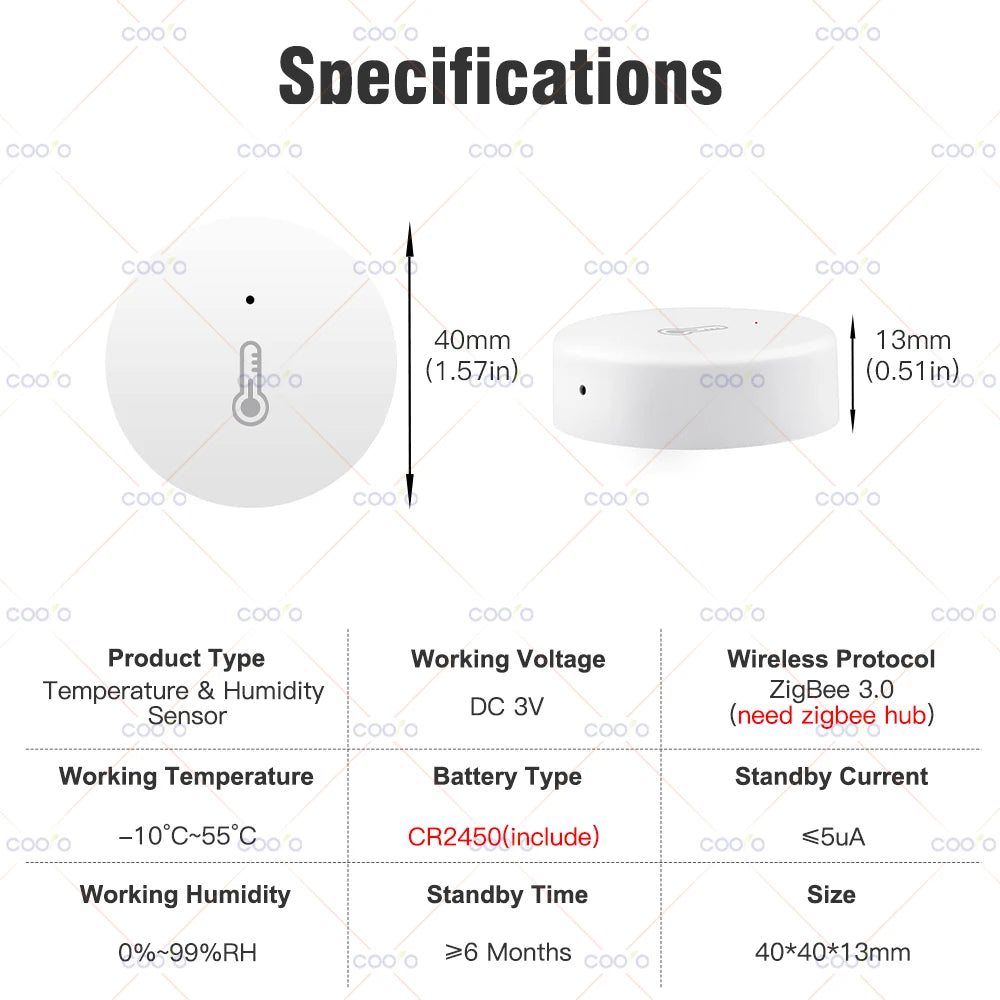 Zigbee Temperature and Humidity Sensor Smart Home Connected Thermometer Compatible with Alexa Google Assistant Yandex Alice Z2M