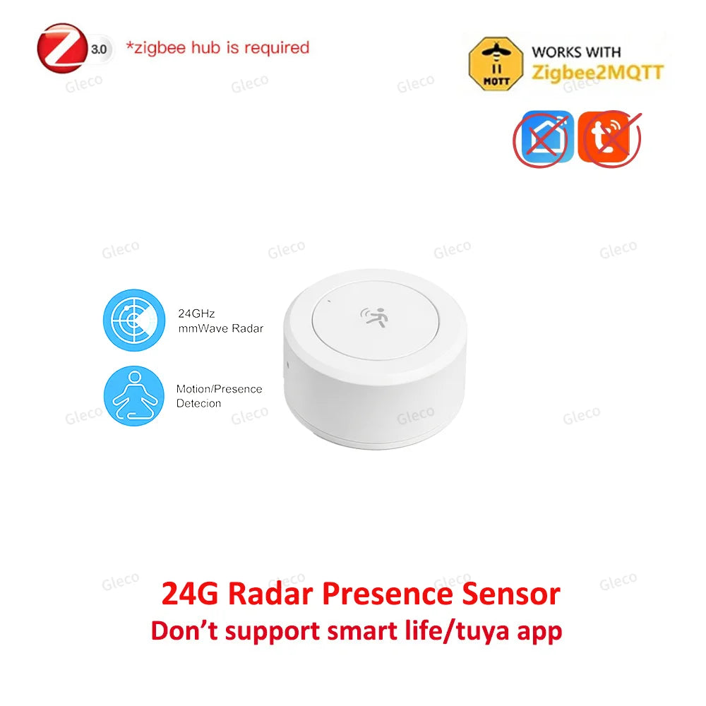 Zigbee 24G Mmwave Radar Presence Sensor Human Detector Motion/Static Detection for Tuya Z2M Smart Home Security Automation Alarm