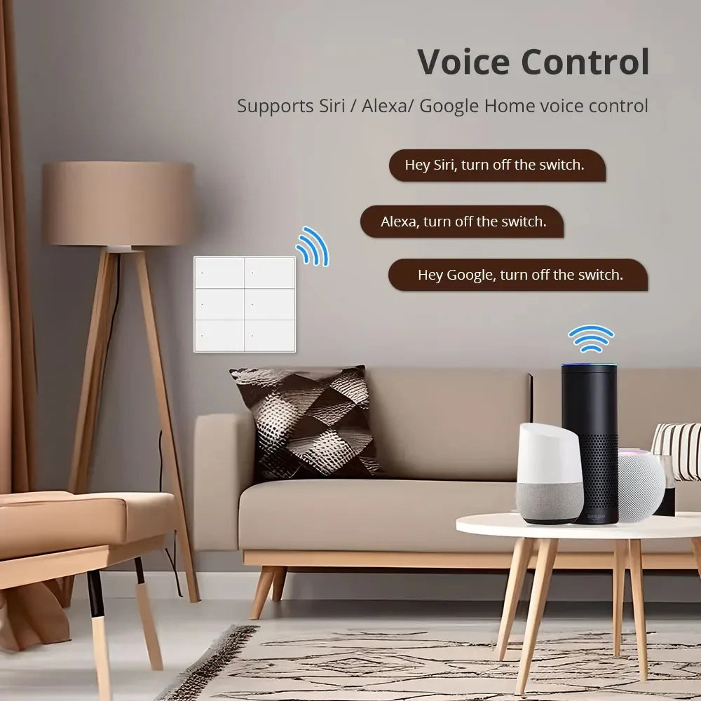 Zigbee 4 Gang Switch Scene Switches 6 Gangs Interruptor Neutral Required Work with Tuya Hub Alexa Google Home Voice