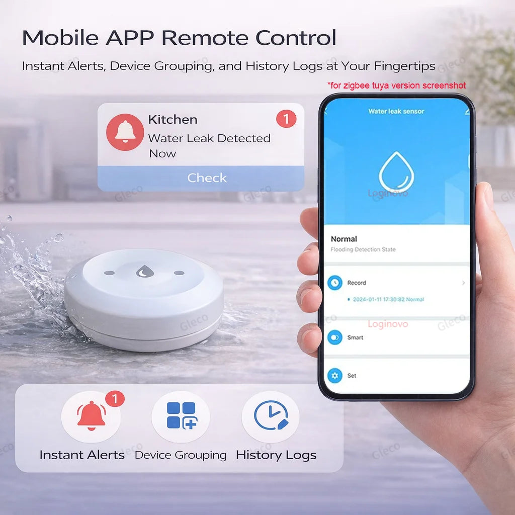 Tuya Zigbee Water Leak Detector Water Flood Sensor Smart Life App 2MQTT Alert Overflow Water Leakage Sensor for Kitchen/Bathroom