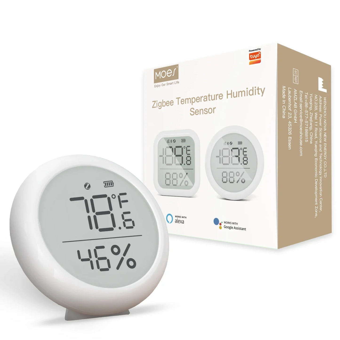 Tuya Zigbee Smart Home Temperature and Humidity Sensor with LED Screen Works with Google Assistant and Tuya Zigbee Hub