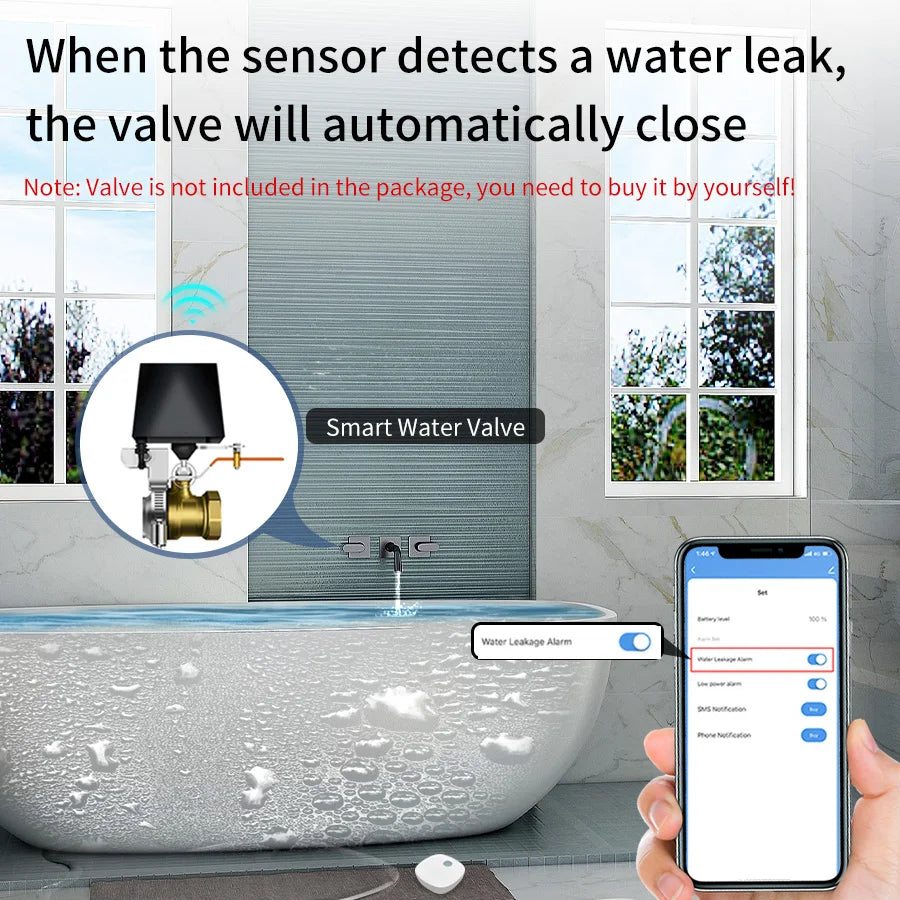 Tuya Zigbee Water Sensor Leak Flood Detector Alarm Smart Life Work with Tuya Gateway Alexa Google Assistant for Kitchen Bathroom