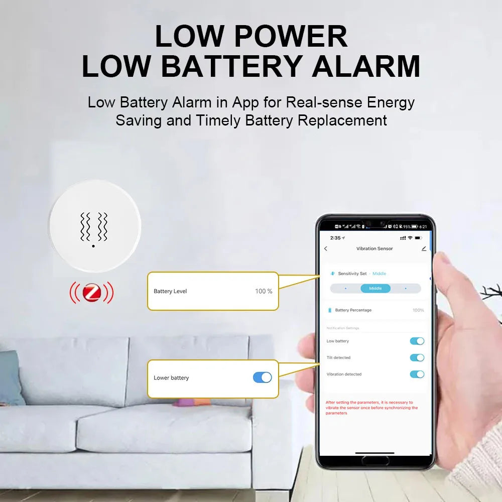 Tuya Zigbee Smart Vibration Tilt Sensor Real Time Remote Monitoring Door Window Detection Alarm Smart Home Security Protection