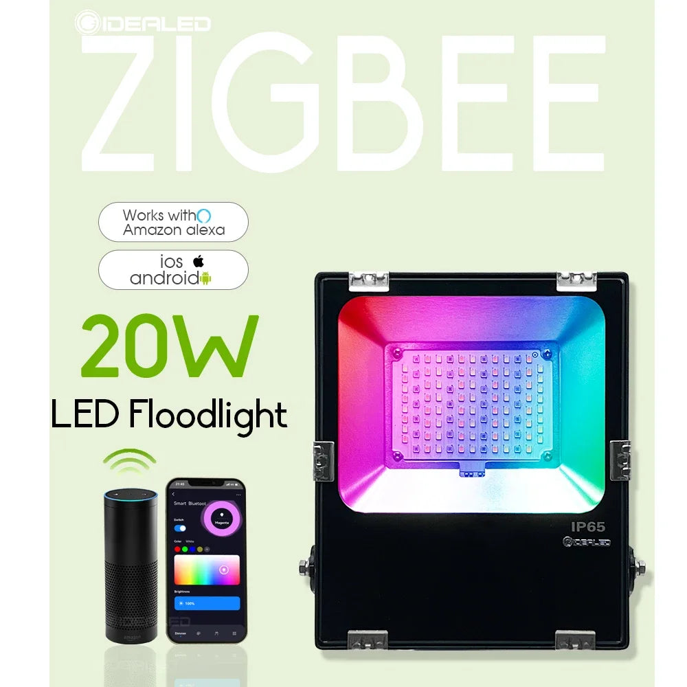 Zigbee Outdoor Floodlight RGBWW LED Garden Lamp 30W Waterproof Grade Compatible with Tuya App Alexa Echo plus Voice & RF Control
