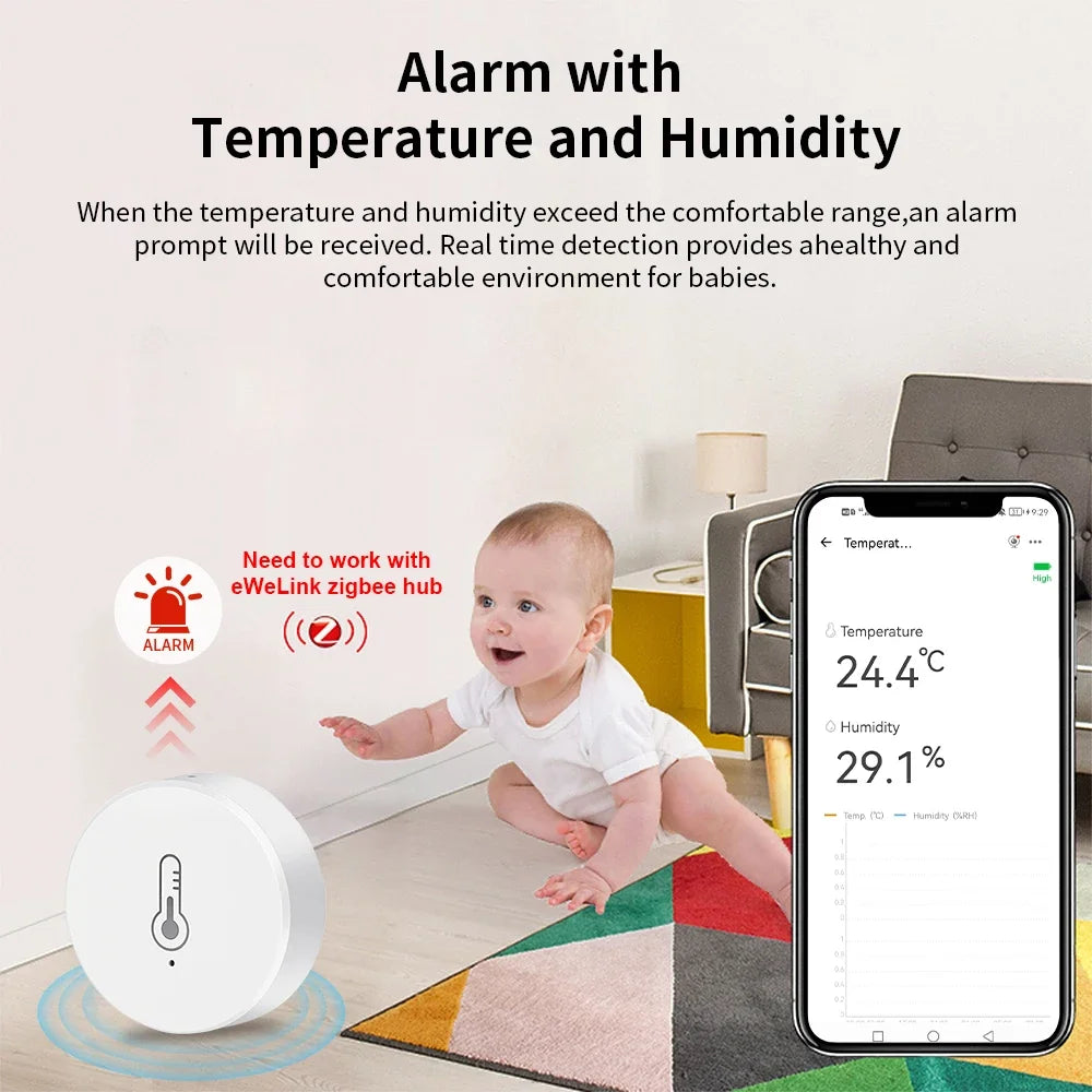 Ewelink Smart Zigbee Temperature Humidity Sensor App Control Indoor Thermometer Monitor Home Automation Works with Alexa Google