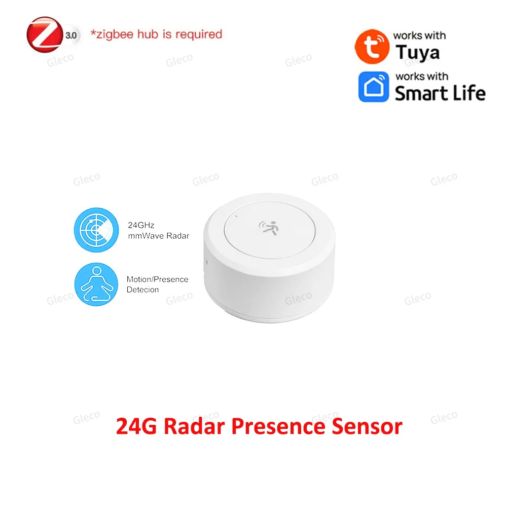 Zigbee 24G Mmwave Radar Presence Sensor Human Detector Motion/Static Detection for Tuya Z2M Smart Home Security Automation Alarm
