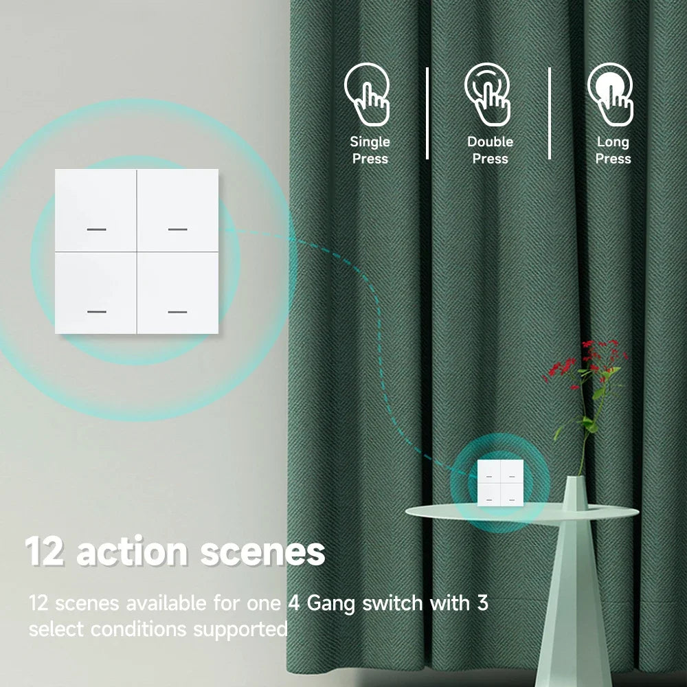 Tuya Zigbee Smart Scene Switch Button 4 Gang Switch Wireless Push Button Controller Smart Home Automation Scenario Switch