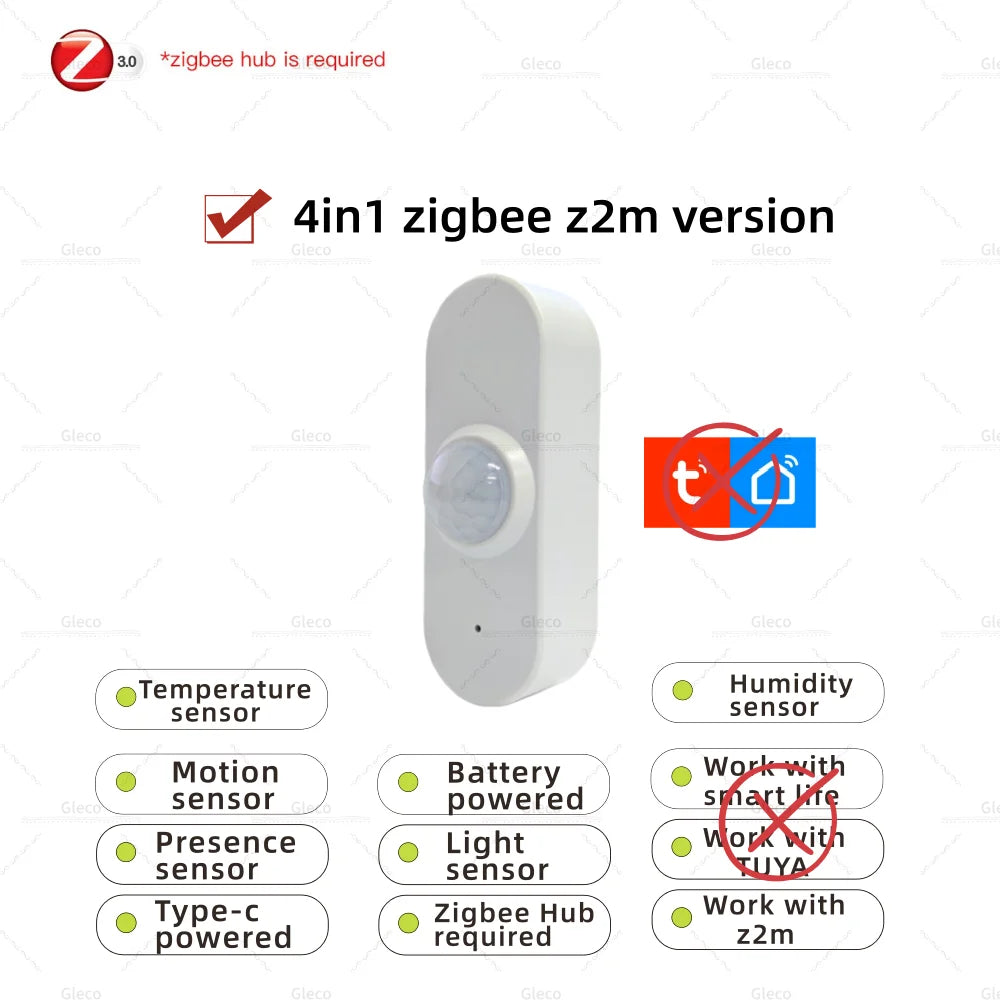 Zigbee Human Presence Sensor PIR Motion Detector Luminance Temperature Humidity Detection App Monitor for TUYA Smart Life Z2M