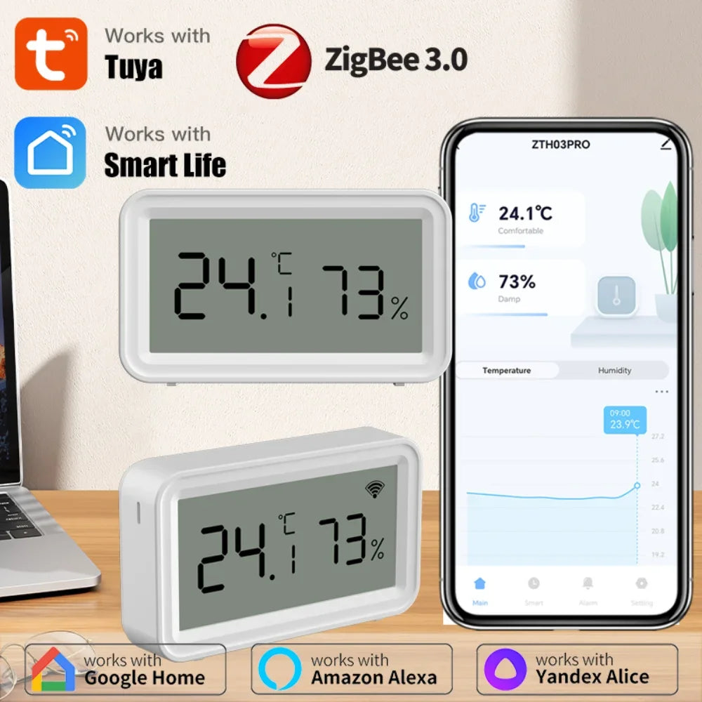 Tuya Zigbee 3.0 Temperature Humidity Sensor Smart Home Automation APP Remote Connect Work with Alexa Google Home Assistant