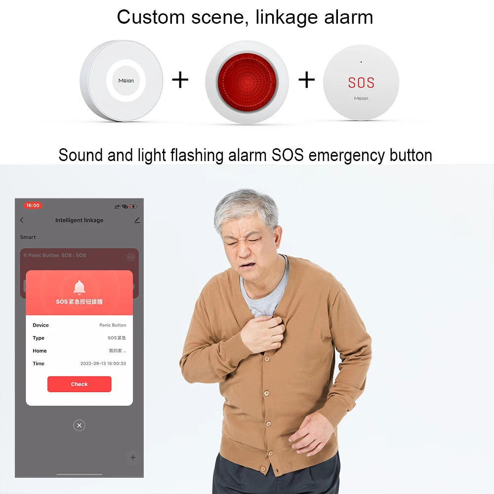Zigbee Tuya SOS Emergency Button Home Security Alarm System Wireless Alarm Button Work with Smart Life/Tuya APP and Hub