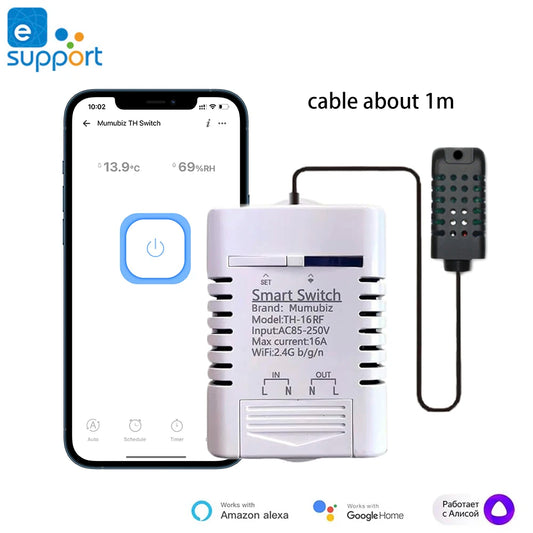 Ewelink Smart Wifi Switch Temperature and Humidity Monitoring 16A 3000W Switch with TH Sensor, Works with Alexa ,Google Home