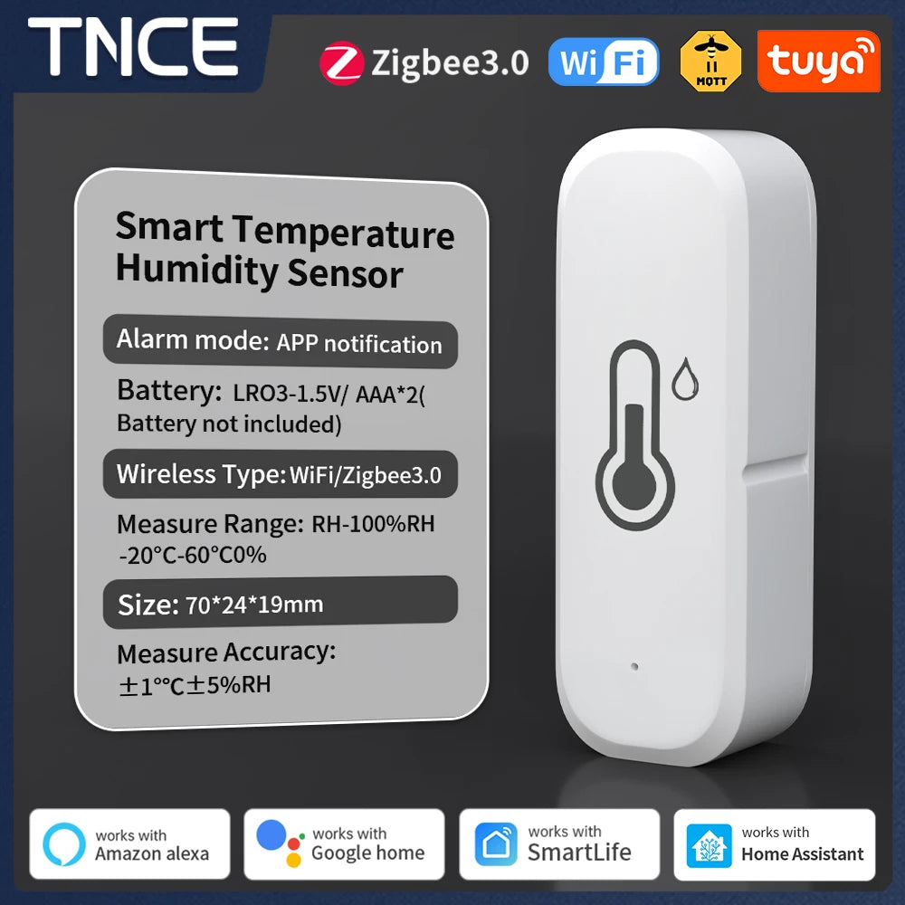 TNCE Tuya Wifi/Zigbee3.0 Smart Temperature and Humidity Sensor Indoor Hygrometer Controller Monitoring Work with Alexa