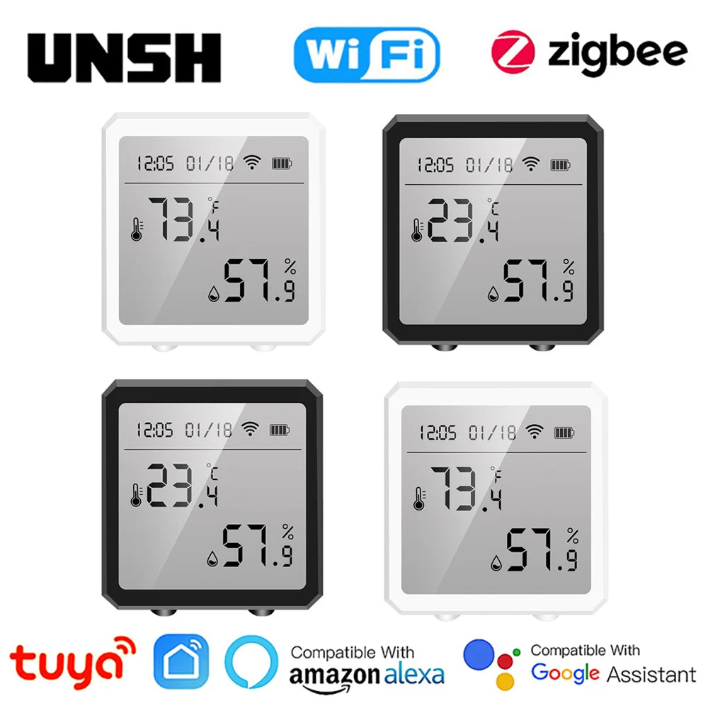 Tuya Smart Wifi/Zigbee Temperature and Humidity Sensor Indoor Hygrometer Thermometer with LCD Display Support Alexa Google Home
