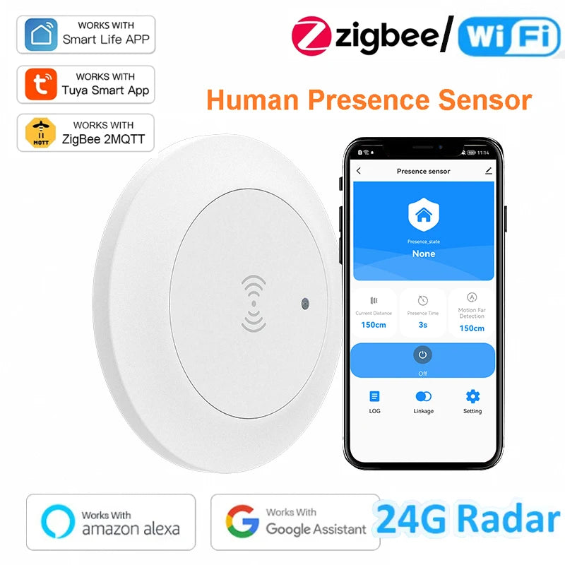 Tuya Zigbee Mmwave Human Presence Motion Sensor with Luminance/Distance Detection 95V-220V Smart Life 24G Microwave Radar