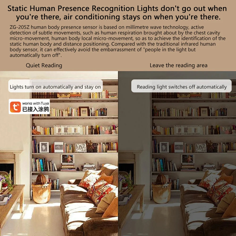 Tuya Zigbee/Wifi Smart Human Body Sensors Radar Light Sense 2 in 1 Radar Motion Sensor Bathroom Warehouse Corridor Light Switch