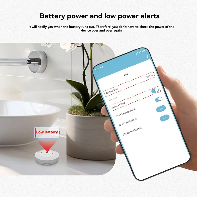 Abjf-Tuya Zigbee Water Sensor Alarm for Home, Detect Leaks & Full Water Tanks with APP Control