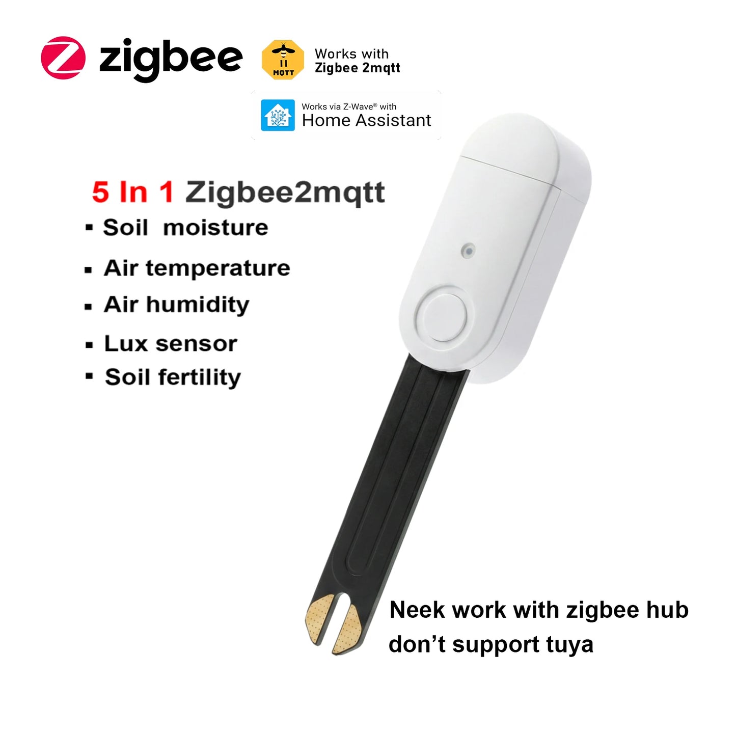 Zigbee 3.0 Smart Soil Tester Luminance Humidity Temperature Moisture Sensor for Garden Plant for Z2M Home Assistant Zigbee2Mqtt