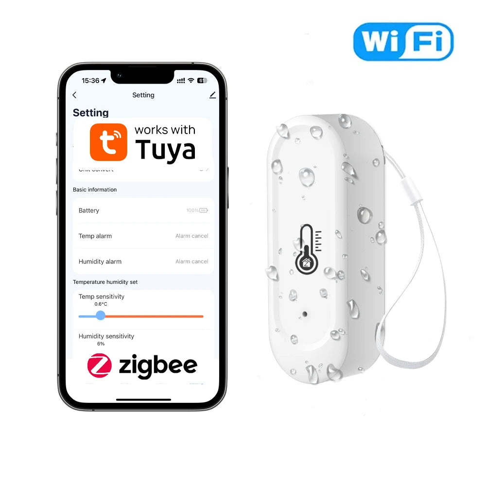 IP65 Waterproof Tuya WiFi/Zigbee Smart Temperature and Humidity Sensor - Control Your Environment with Alexa and Google Home