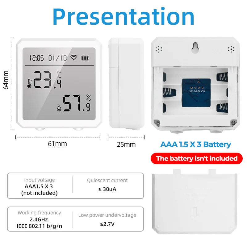 Tuya Smart Wifi/Zigbee Temperature and Humidity Sensor Indoor Hygrometer Thermometer with LCD Display Support Alexa Google Home
