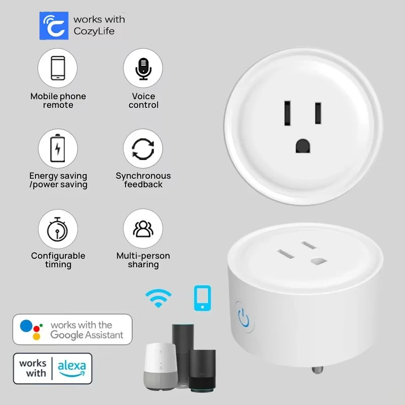Smart WIFI Socket US Plug 10A with Timing Function App Remote Control Home Automation Support Alexa Google Assistant Cozylife