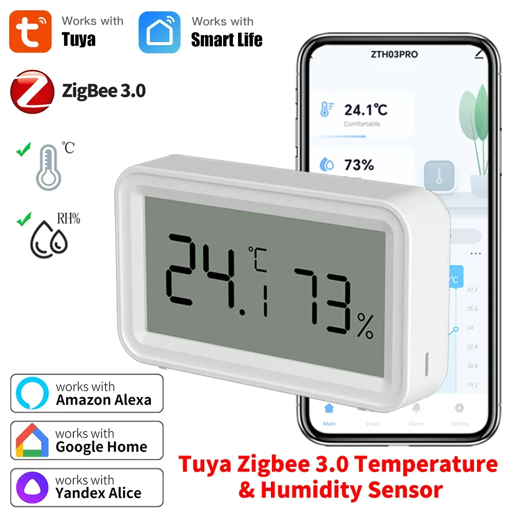 Tuya Zigbee 3.0 Temperature Humidity Sensor Smart Home Automation APP Remote Connect Work with Alexa Google Home Assistant