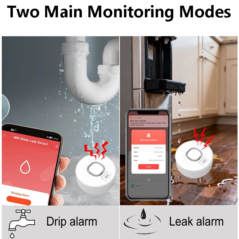 Zigbee Water Leakage Detector Works with Tuya Smart Life APP Drip Sensor Home Kitchen Safety Overflow Alarm High-Decibel Sound