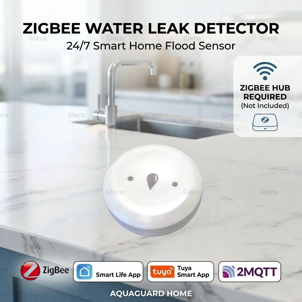 Tuya Zigbee Water Leak Detector Water Flood Sensor Smart Life App 2MQTT Alert Overflow Water Leakage Sensor for Kitchen/Bathroom