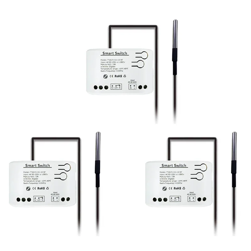 3CGRO-3X Tuya Smart Zigbee Switch with Temperature Sensor Passive Dry Contact Zigbee Relay Work with Home Assistant AC 85-250V