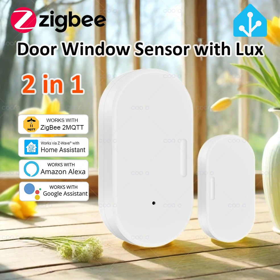 Smart Zigbee 3.0 Door Window Sensor Lux Light Detect 2 in 1 Real Time Wireless Magnetic Alarm App Remote Control Home Security