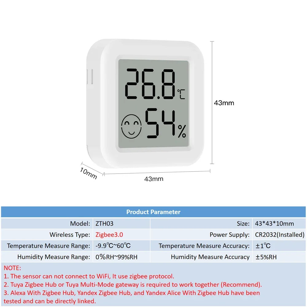 Tuya Zigbee 3.0 Temperature Humidity Sensor APP Remote Control Thermometer via Smart Life for Smart Home Work with Yandex Alexa