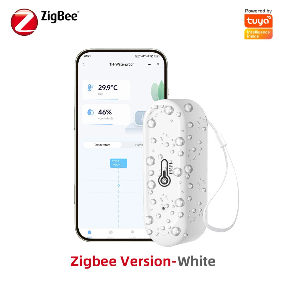 Tuya Wifi/Zigbee Smart Temperature Humidity Sensor Outdoor IP65 Waterproof APP Remote Monitoring Works with Alexa Google Home