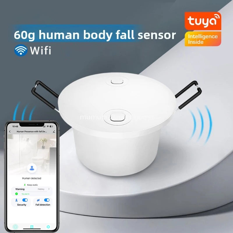 Tuya Remote Monitoring 60G Millimeter-Wave Radar Fall Detector High-Precision Human Presence Sensor, Essential for Elderly Care