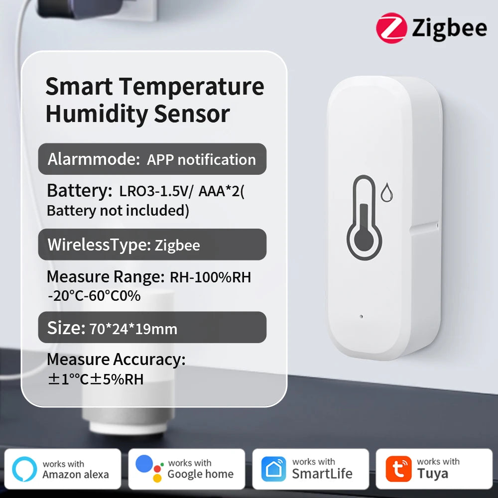 TNCE Tuya Wifi/Zigbee3.0 Smart Temperature and Humidity Sensor Indoor Hygrometer Controller Monitoring Work with Alexa
