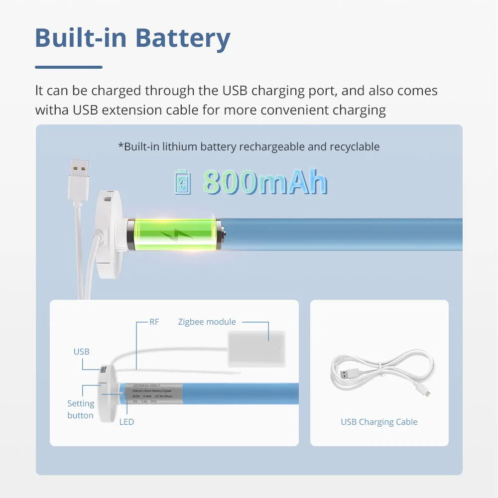 Zigbee Rechargeable Roller Shade Blinds Motor for 17 20 25 28Mm Tube Smart Curtain Engine Works with Tuya Smart Life