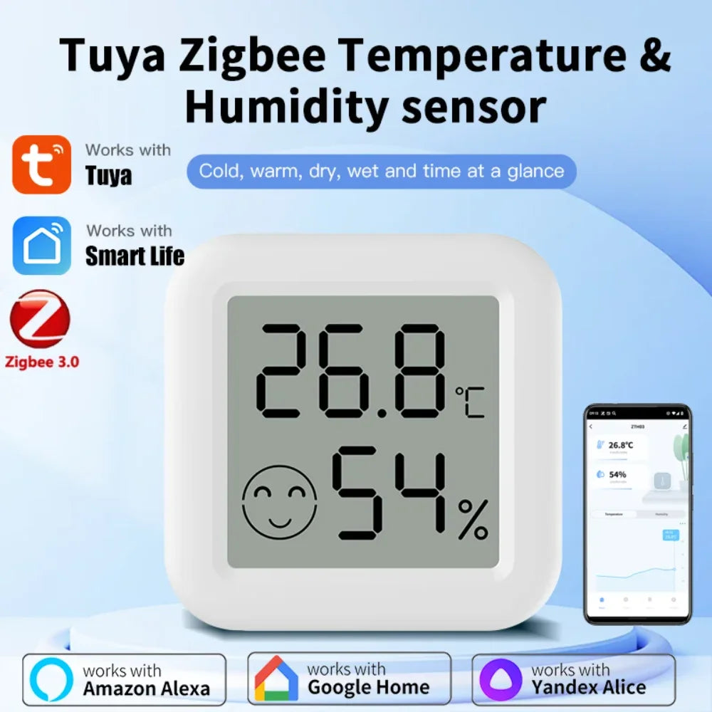 Tuya Zigbee 3.0 Temperature Humidity Sensor APP Remote Control Thermometer via Smart Life for Smart Home Work with Yandex Alexa