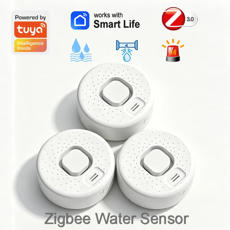 Smart Water Leak Detector Works with Tuya APP Wifi Zigbee Optional Flood Sensor Home Kitchen Security Alarm High-Decibel Sound