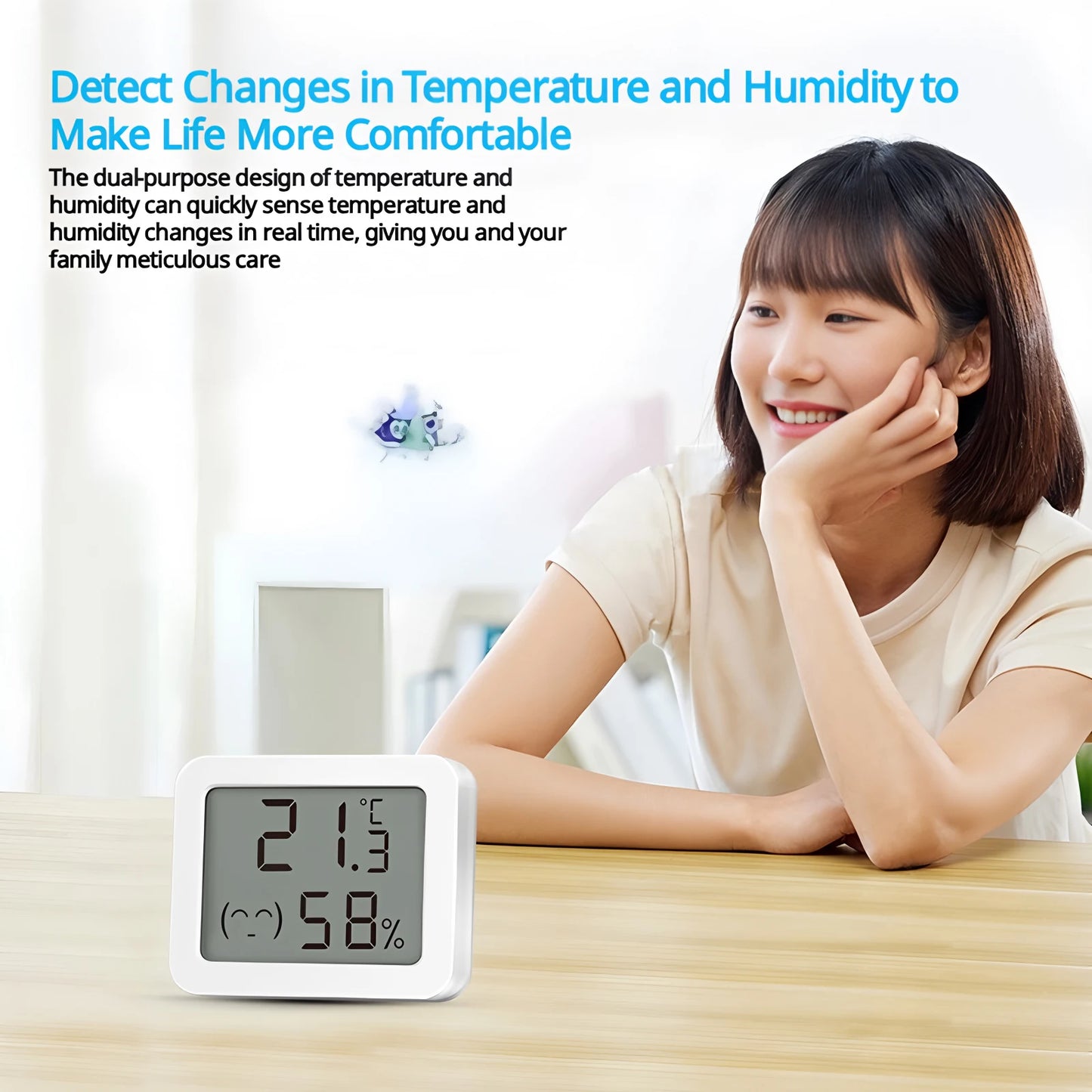 Tuya Smart Zigbee Temperature and Humidity Sensor Mini LCD Digital Smil Face Temp Humidity Detector Work with Alexa Google Home