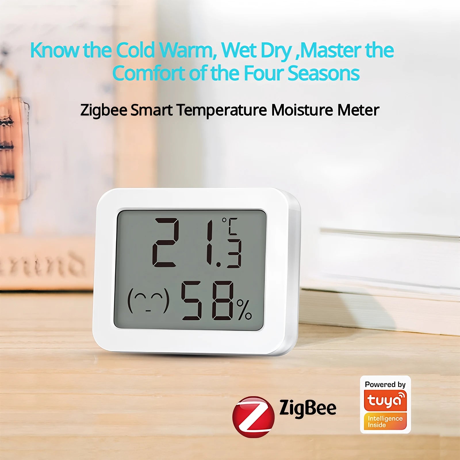 Tuya Smart Zigbee Temperature and Humidity Sensor Mini LCD Digital Smil Face Temp Humidity Detector Work with Alexa Google Home