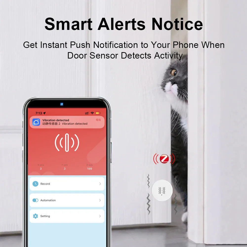 Tuya Zigbee Smart Vibration Tilt Sensor Real Time Remote Monitoring Door Window Detection Alarm Smart Home Security Protection